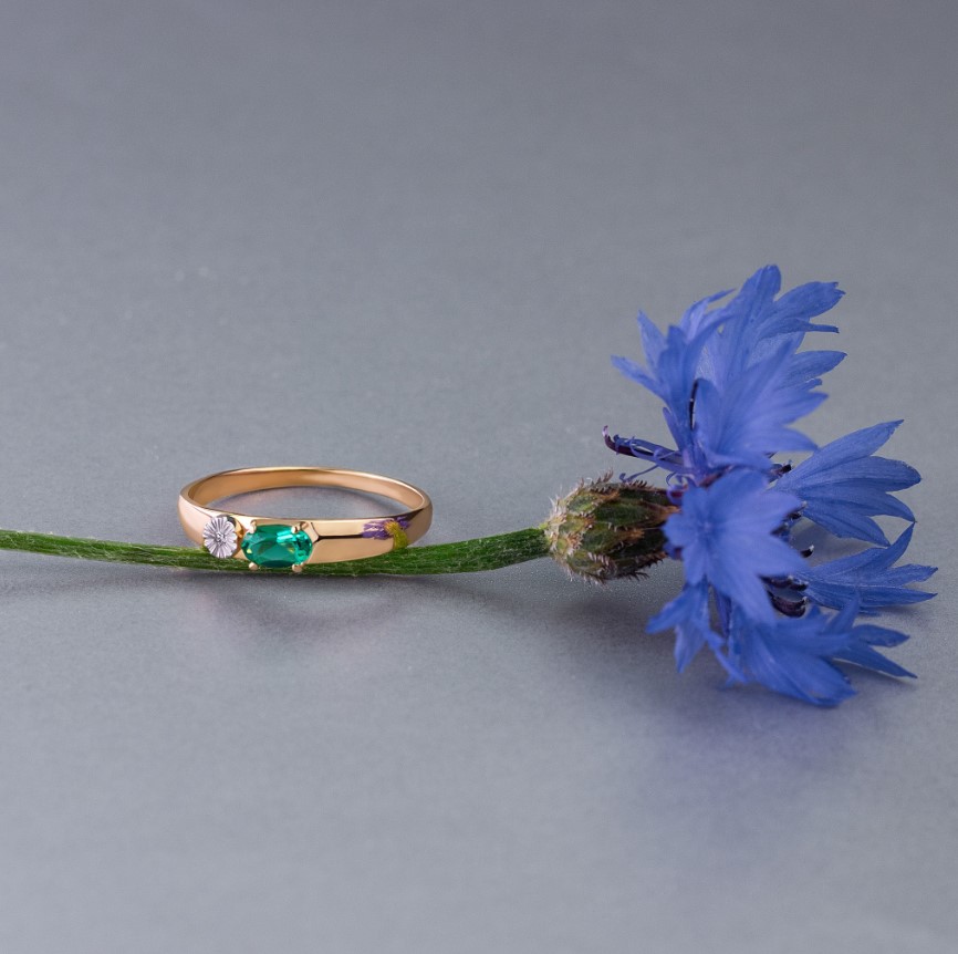 Золотое кольцо с бриллиантом и изумрудом. Артикул 752732  размер 16 - Фото 4