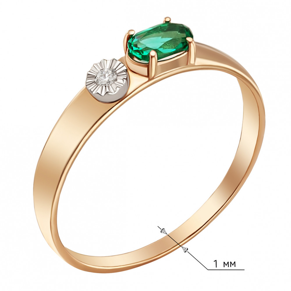 Золотое кольцо с бриллиантом и изумрудом. Артикул 752732  размер 16 - Фото 3