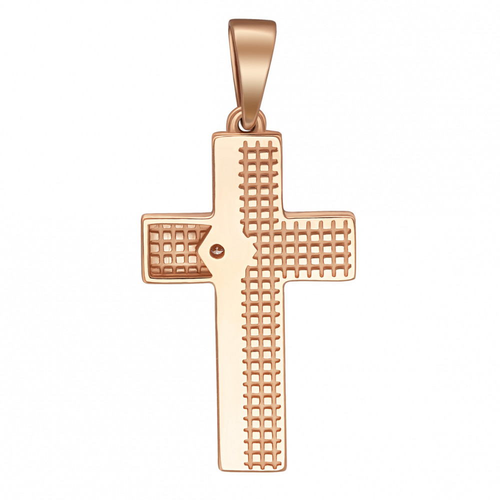Золотой крест с бриллиантом и эмалью. Артикул 720020Е  - Фото 3