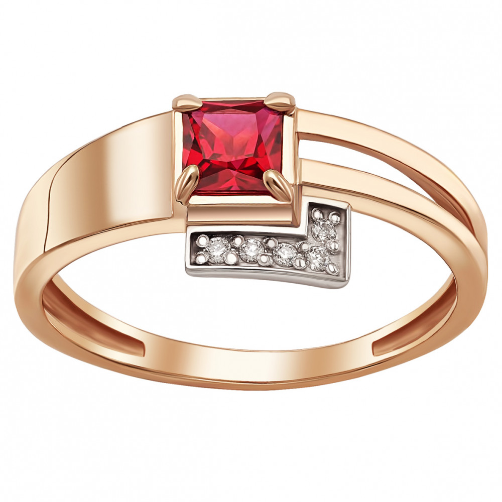 Золотое кольцо с рубином и бриллиантами. Артикул 754716  размер 16.5 - Фото 2