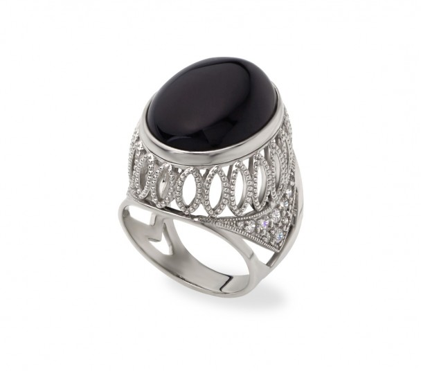 Серебряное кольцо с жемчугом и фианитами. Артикул 380078С - Фото  1