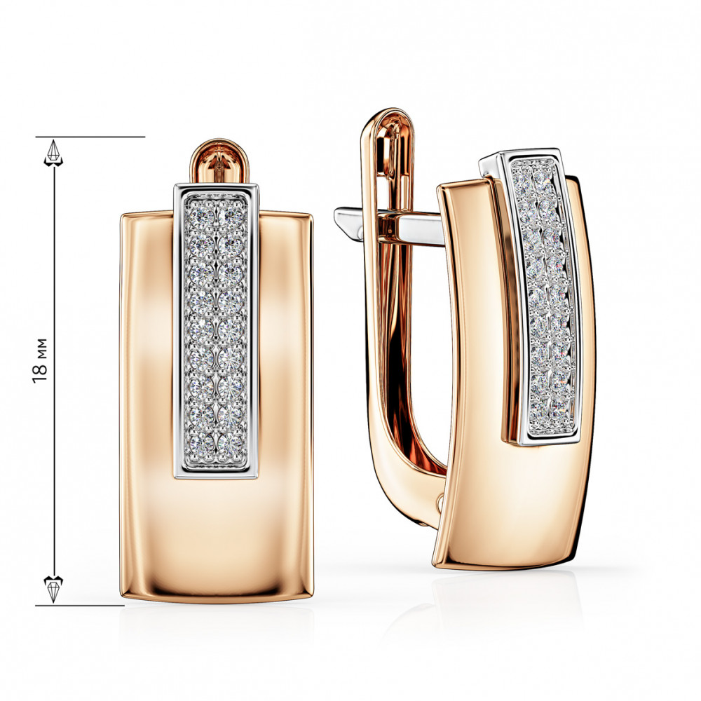 Gold earrings with cubic zirkonia. Article 490100  - Photo 2