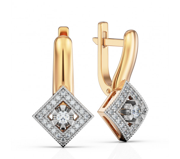 Золоті сережки з діамантами і смарагдами. Артикул 772350 - Фото  1