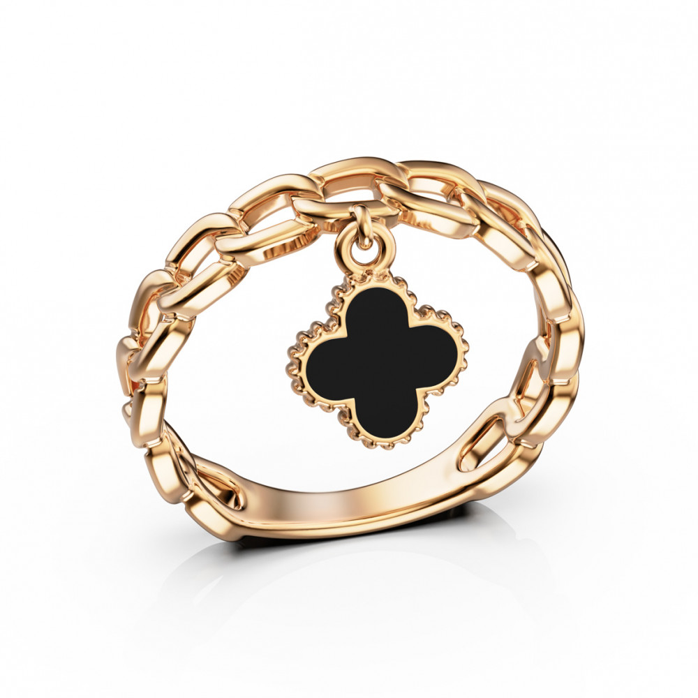 Золотое кольцо с эмалью. Артикул 300445Е  размер 17.5 - Фото 2