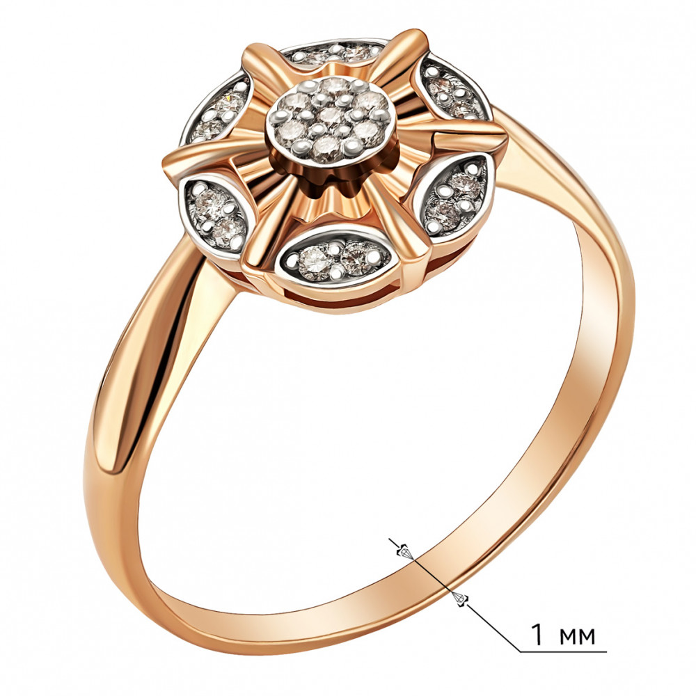 Золотое кольцо с бриллиантами. Артикул 750779  размер 18 - Фото 3