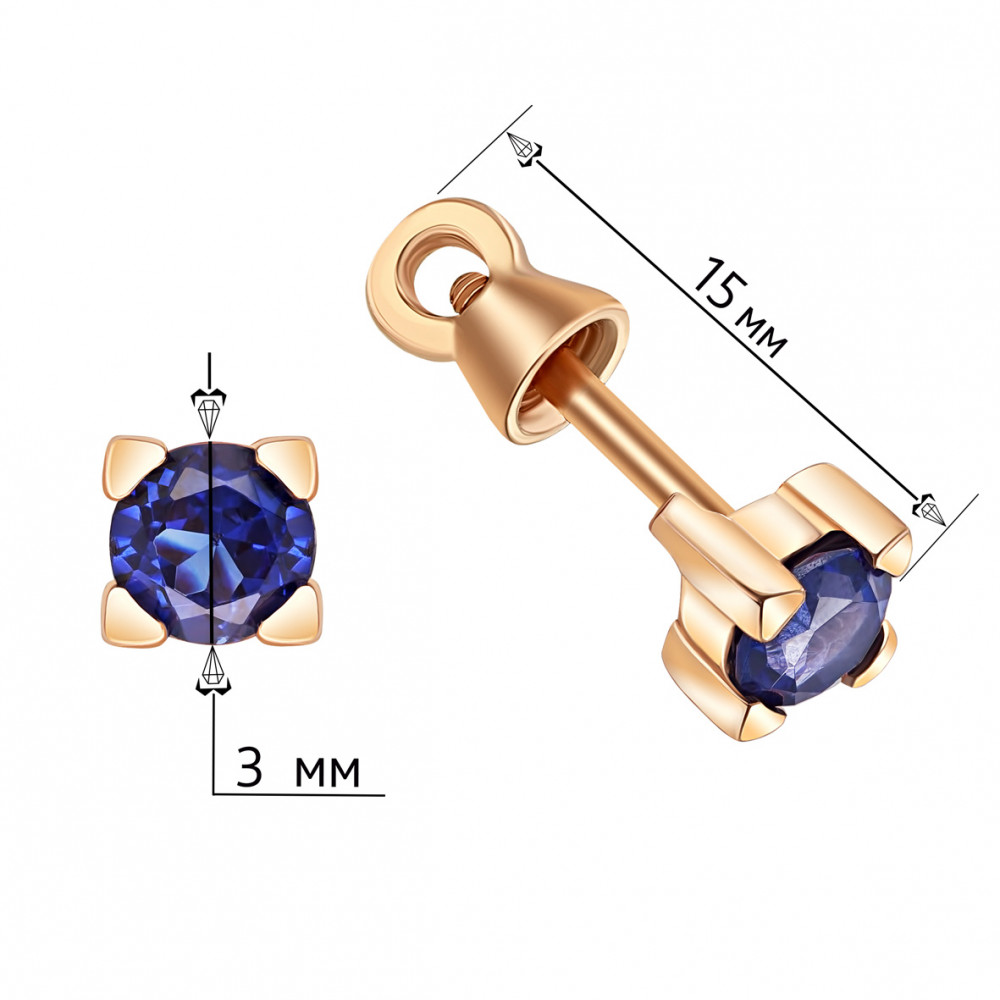 Золоті пусети з сапфірами. Артикул 572078  - Фото 2