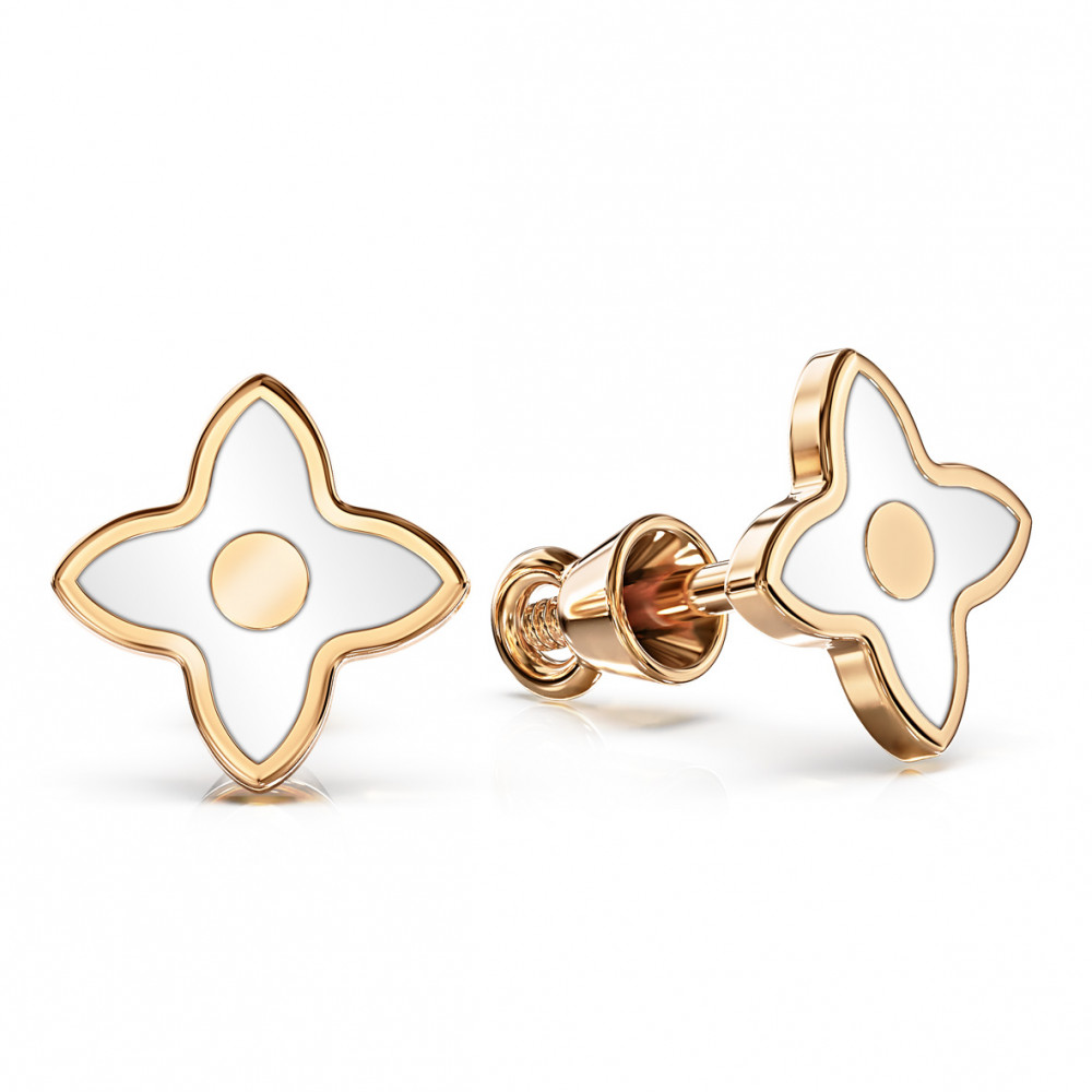 Gold studs with enamel. Article 500056Е  - Photo 2