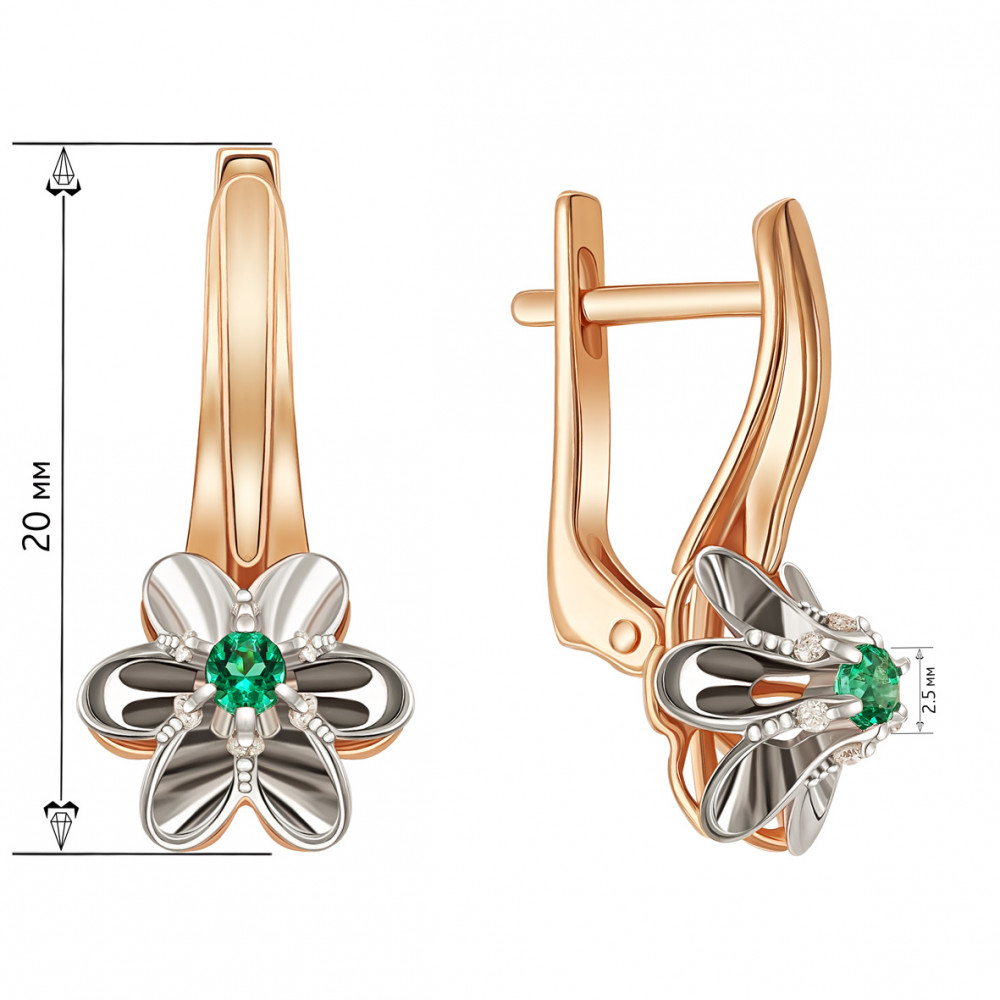 Золотые серьги с бриллиантами и изумрудом. Артикул 772341  - Фото 2