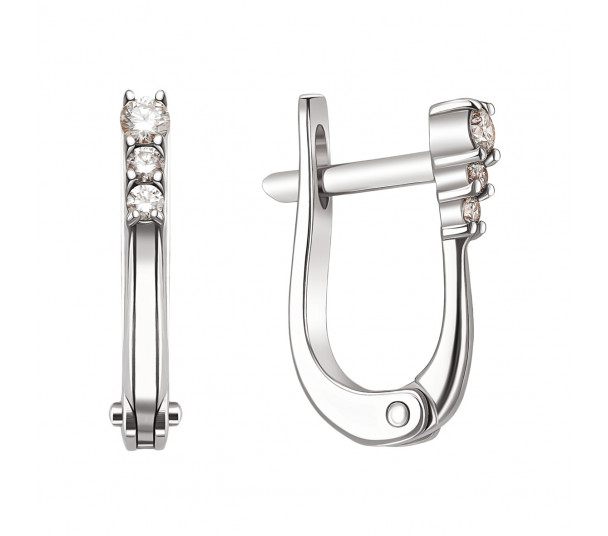 Сережки у білому золоті з діамантами. Артикул 760306В - Фото  1