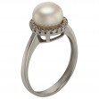 Серебряное кольцо с жемчугом и фианитами. Артикул 380226С  размер 19 - Фото 2