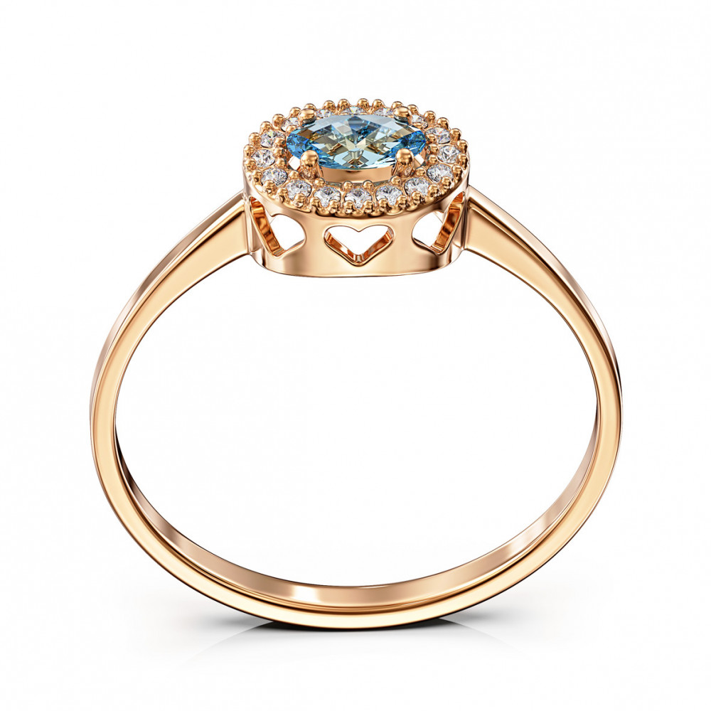 Gold ring with blue topaz and cubic zirkonia. Article 361673  size 17 - Photo 2