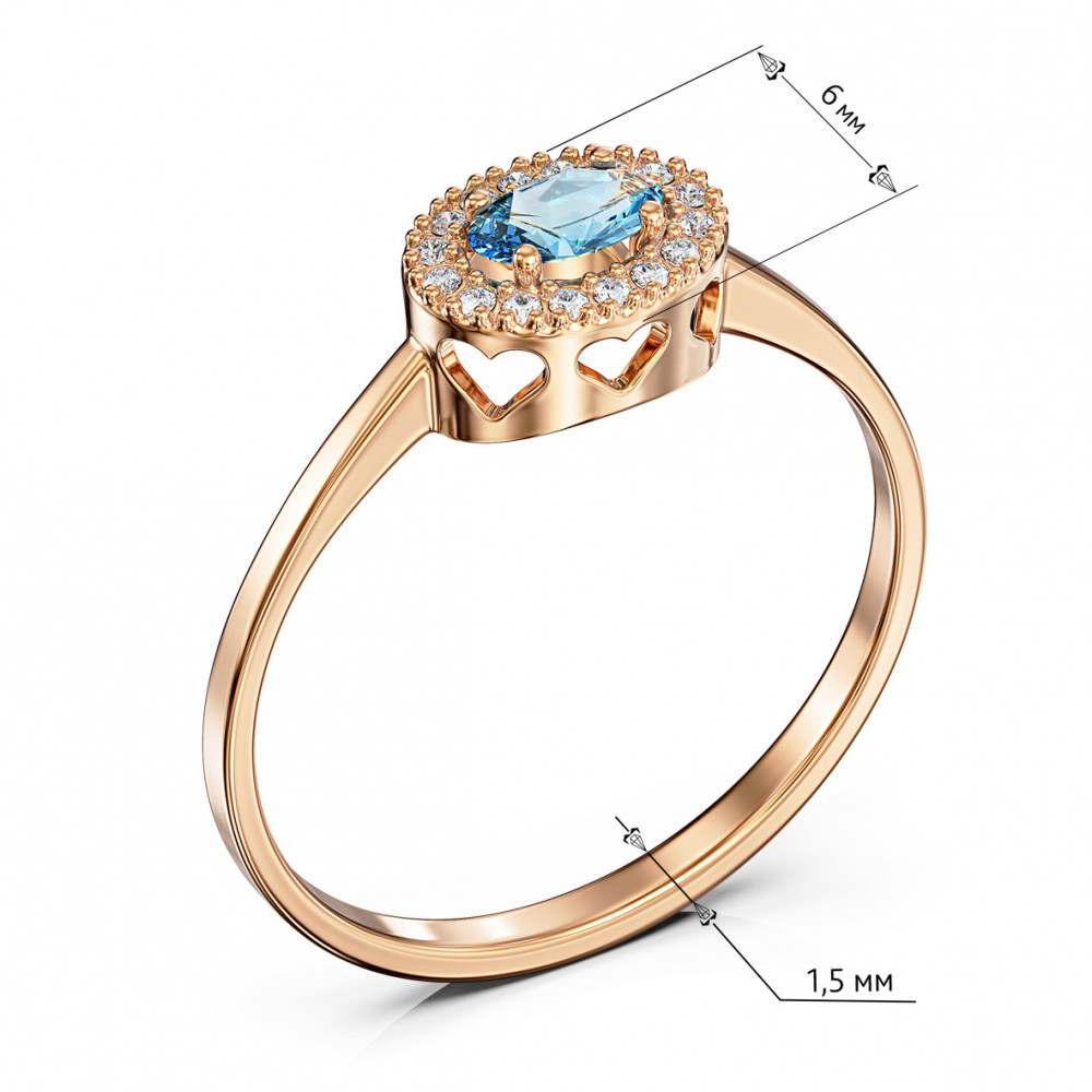 Gold ring with blue topaz and cubic zirkonia. Article 361673  size 17 - Photo 3