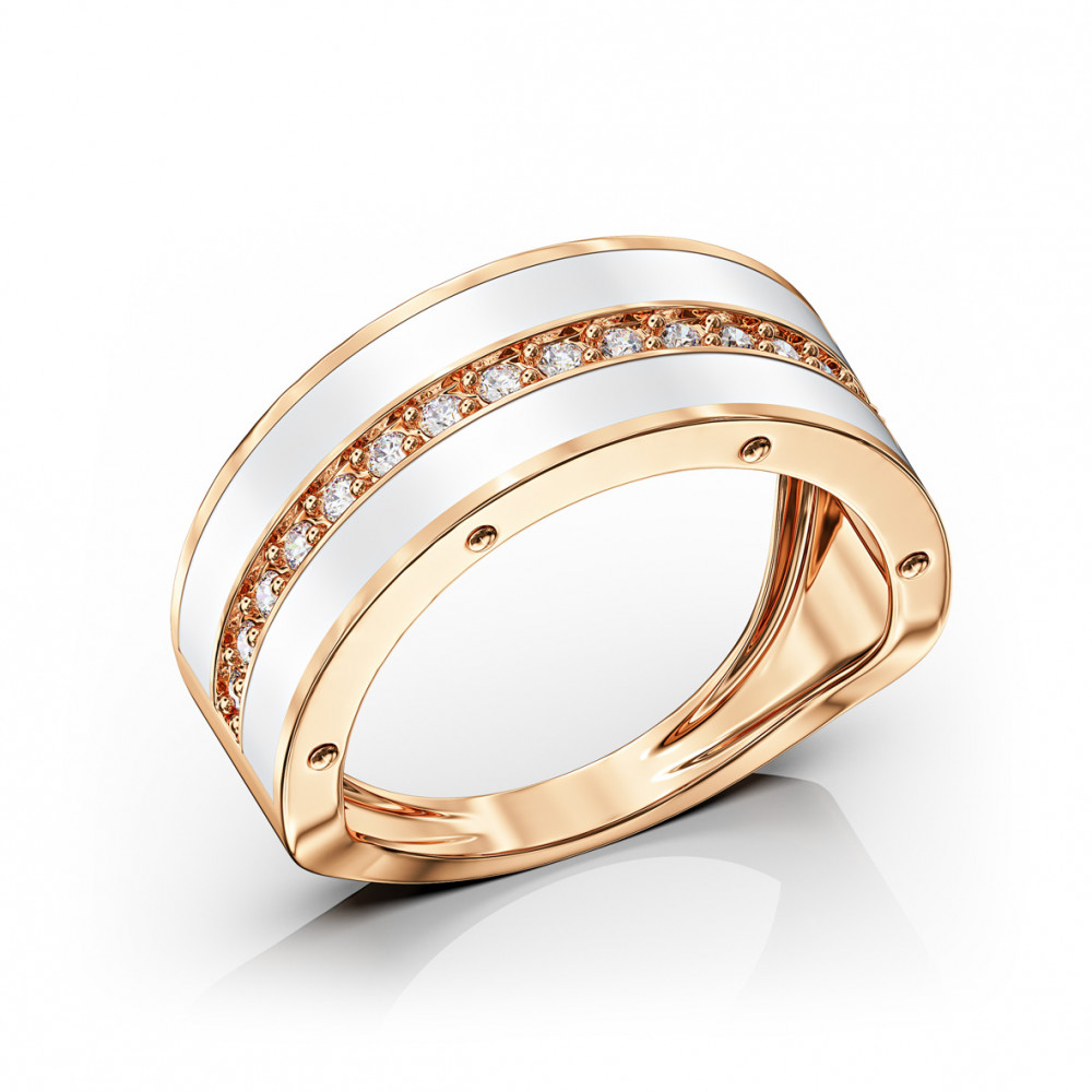 Золотое кольцо с фианитами и эмалью. Артикул 380159Е  размер 17 - Фото 3