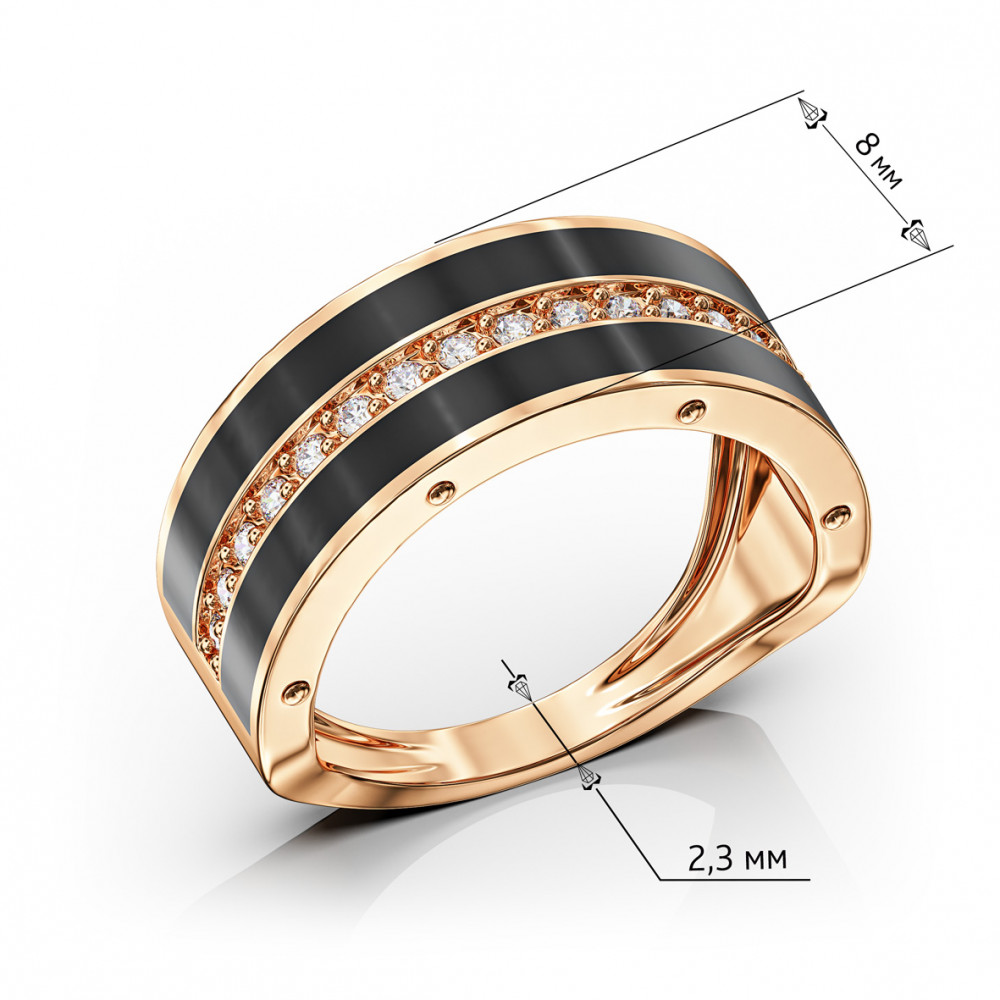 Золотое кольцо с фианитами и эмалью. Артикул 380159Е  размер 17 - Фото 4