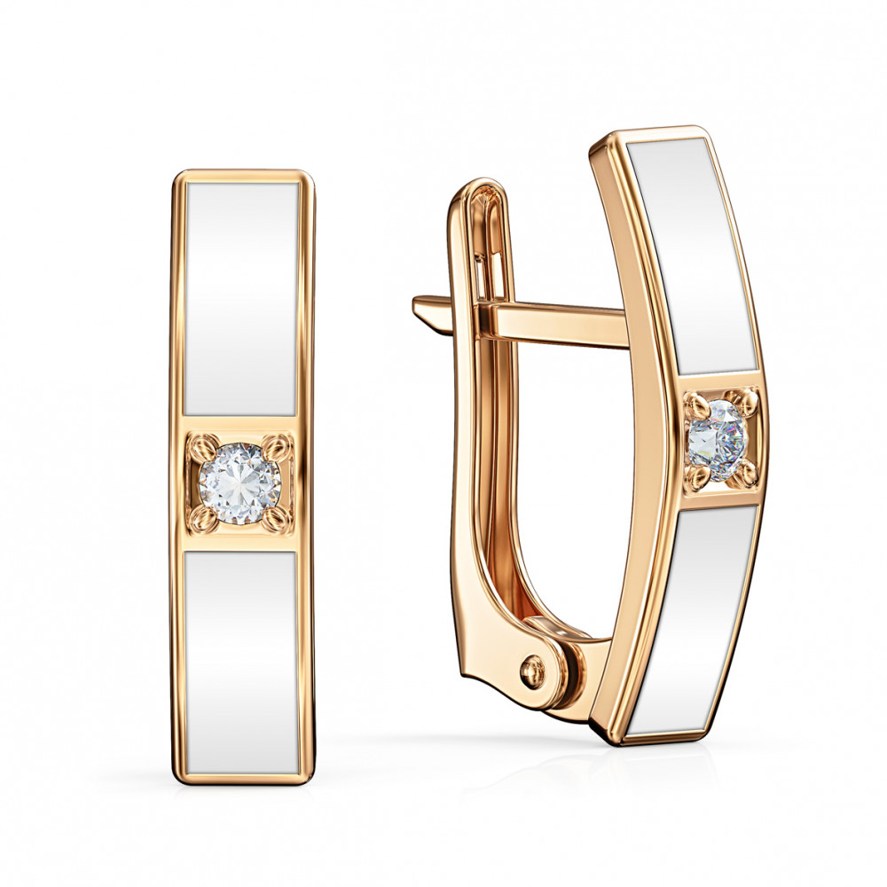 Золотые серьги с фианитами и эмалью. Артикул 420203Е  - Фото 2