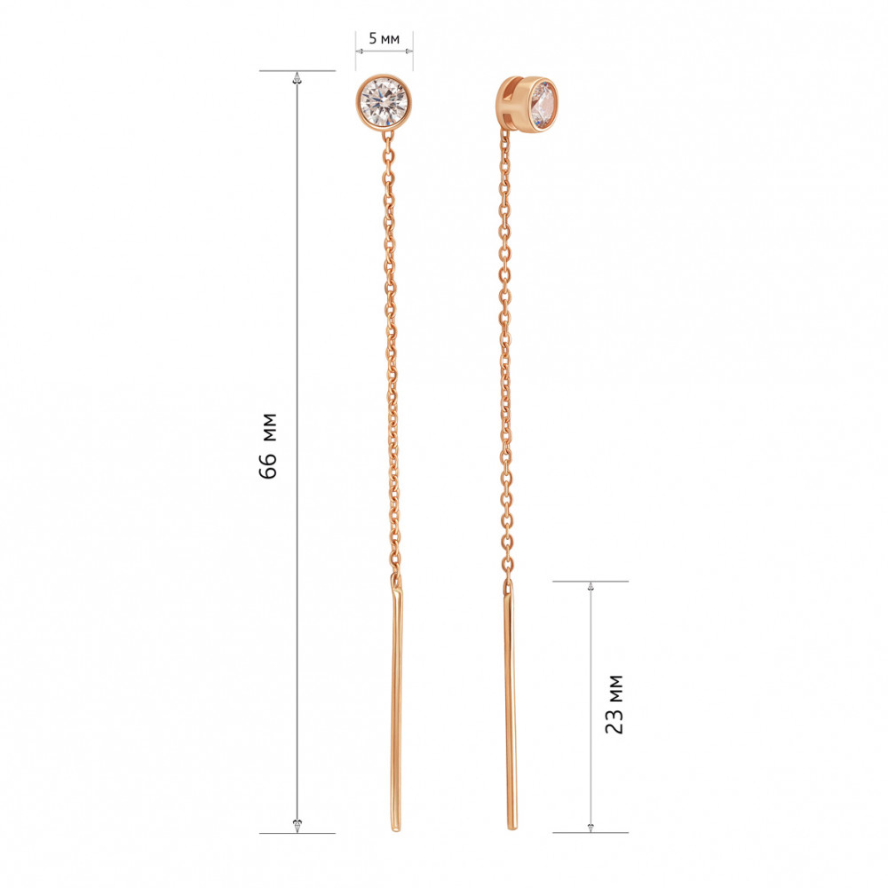 Золотые серьги-протяжки с фианитами. Артикул 420216  - Фото 2