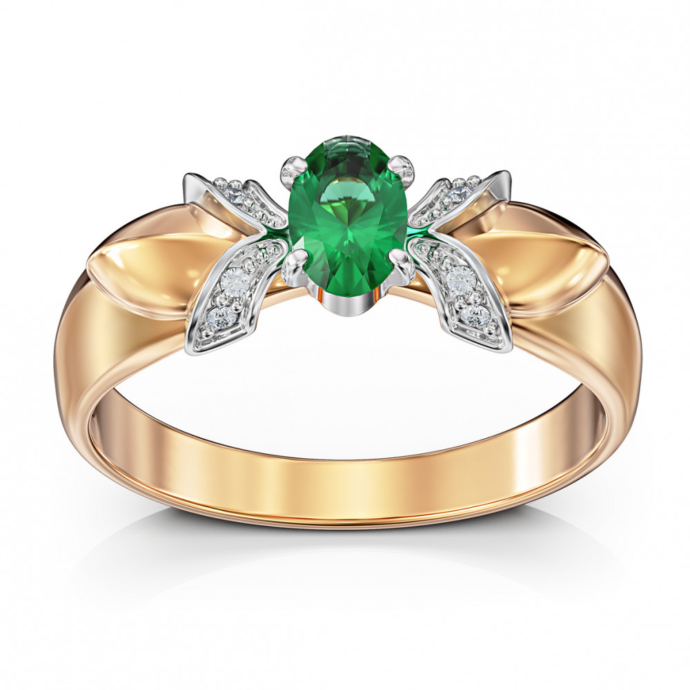 Золотое кольцо с бриллиантами и изумрудом. Артикул 752783  размер 16.5 - Фото 2