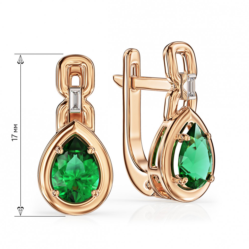 Золотые серьги с бриллиантами и изумрудом. Артикул 772467  - Фото 2