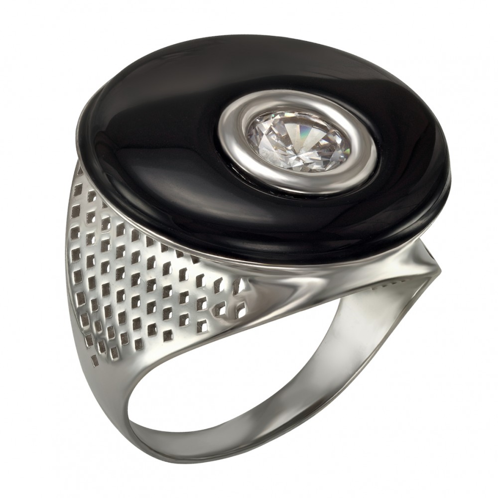 Серебряное кольцо с агатом и фианитом. Артикул 379669С  размер 17 - Фото 2