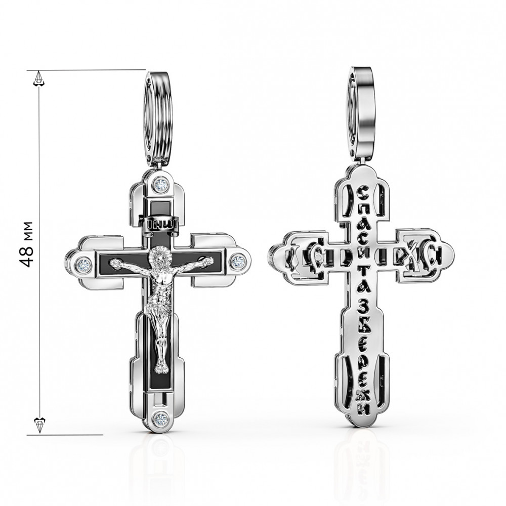 Золотий хрестик з фіанітами і емаллю. Артикул 270070В  - Фото 2