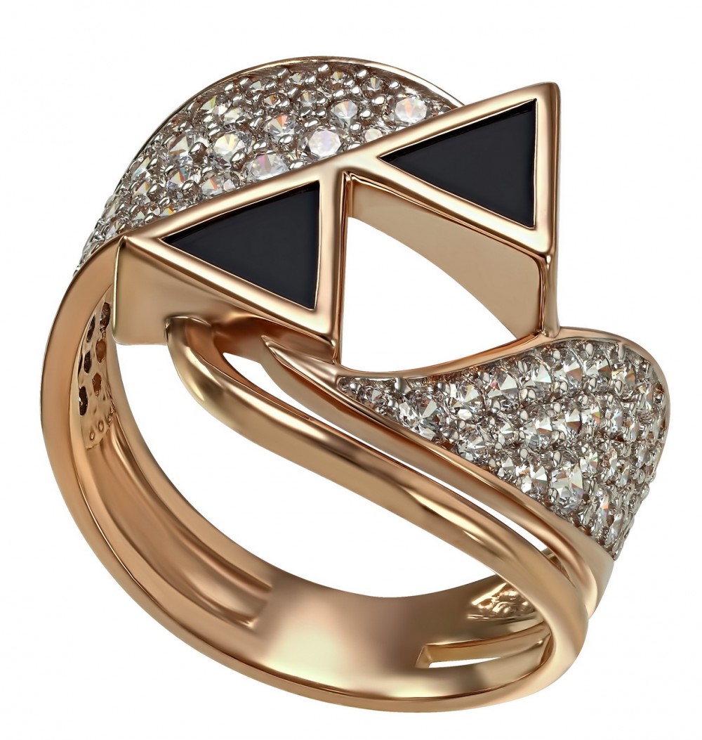 Золотое кольцо с агатом и фианитами. Артикул 369589  размер 18 - Фото 2
