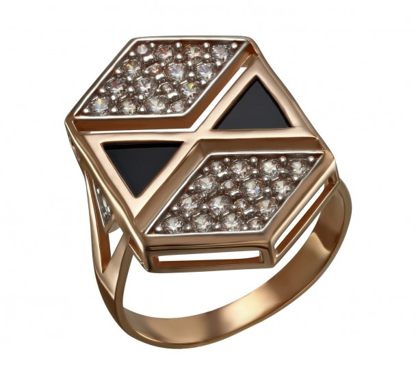 Золотое кольцо с фианитами и эмалью. Артикул 330127Е - Фото  1