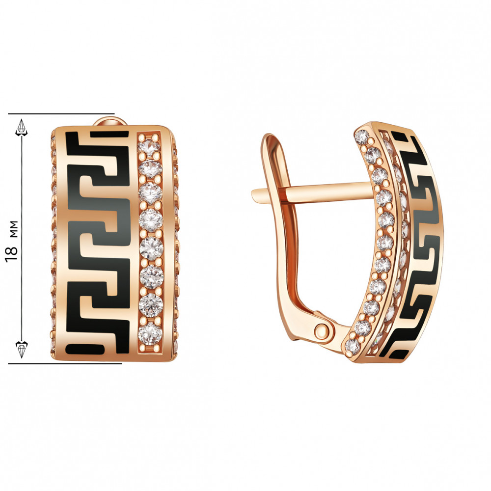 Gold earrings with cubic zirkonia and enamel. Article 420035Е  - Photo 2