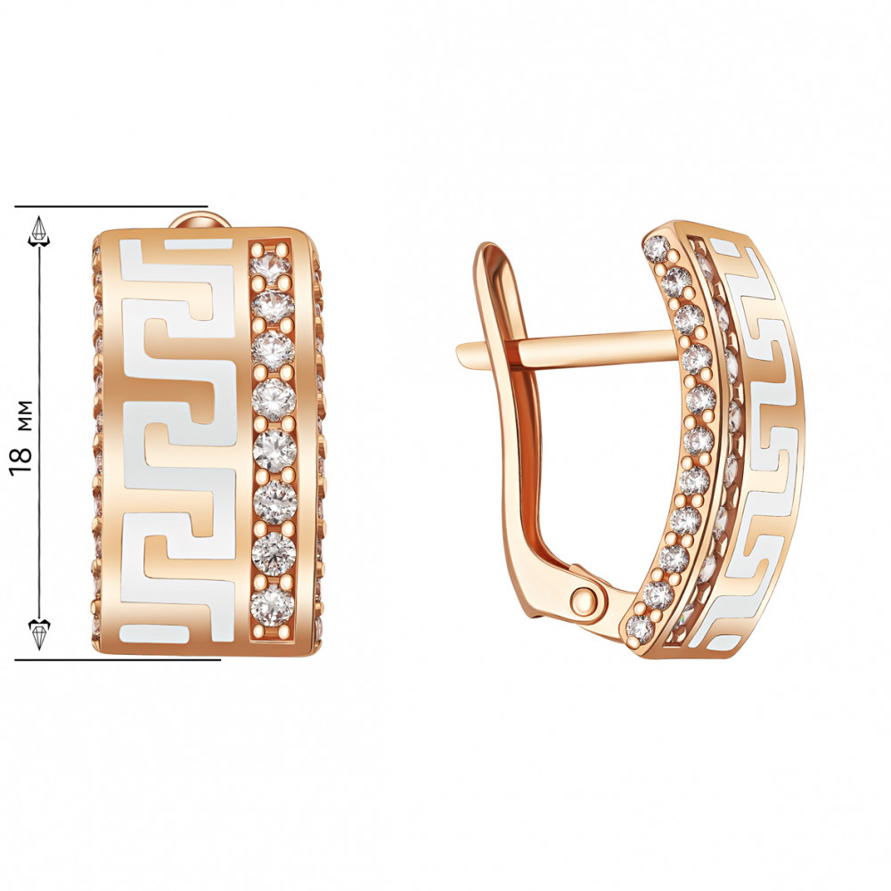 Gold earrings with cubic zirkonia and enamel. Article 420035Е  - Photo 4