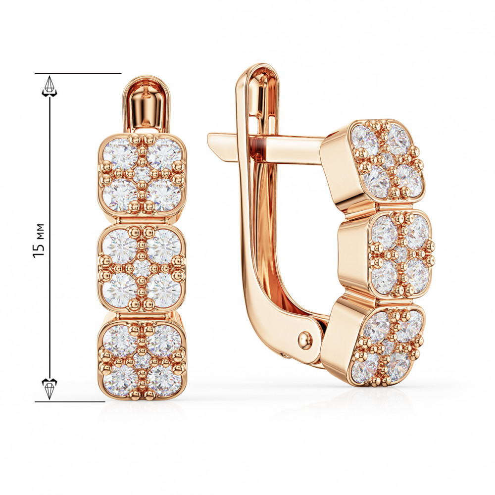 Gold earrings with cubic zirkonia. Article 490126  - Photo 2