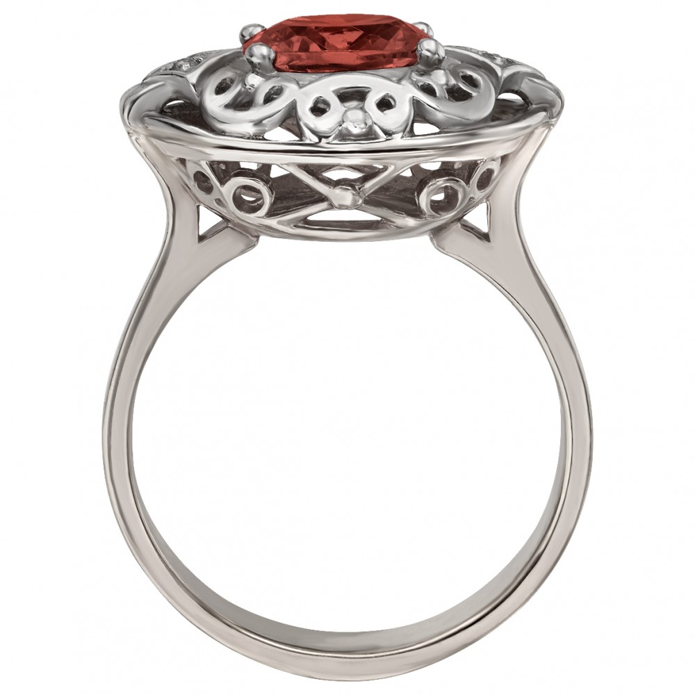 Серебряное кольцо с гранатом и фианитами. Артикул 374650С  размер 17.5 - Фото 2