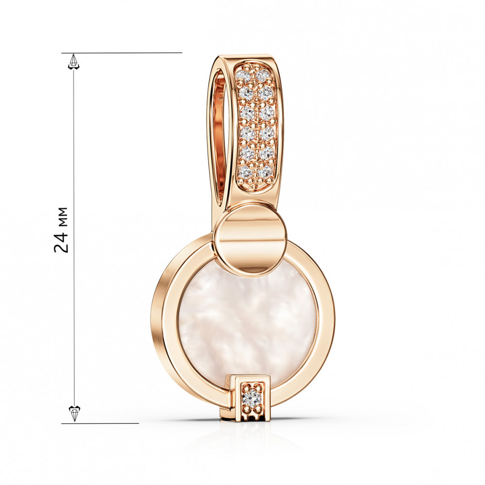 Подвеска в красном золоте с фианитами и перламутром. Артикул 180108  - Фото 2