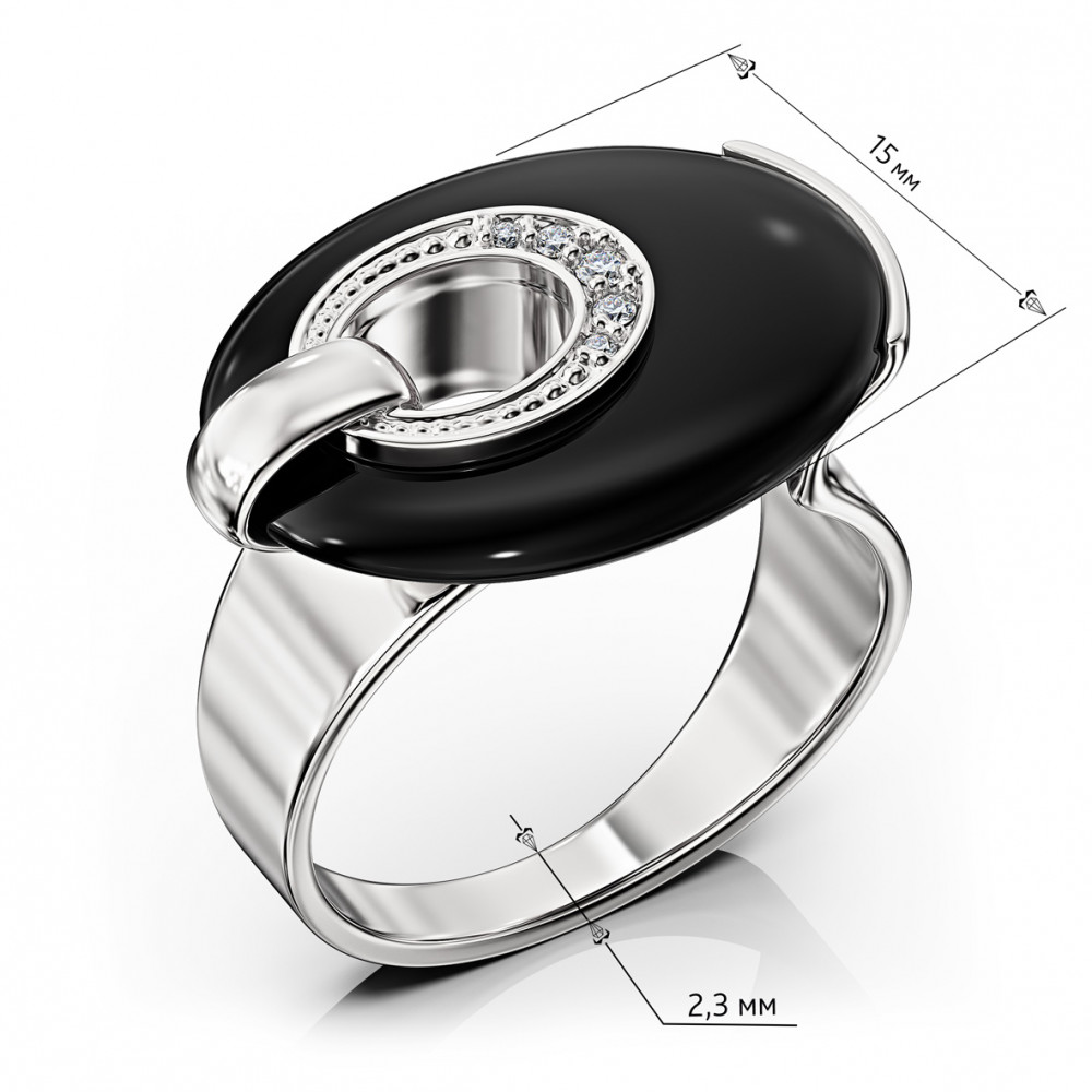 Золотое кольцо с агатом и фианитами. Артикул 379668В  размер 17.5 - Фото 3