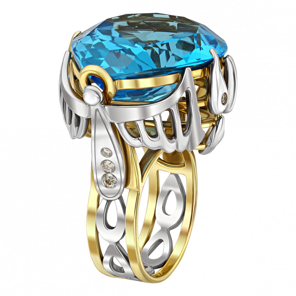 Gold ring with diamonds and blue topaz. Article 753162М  size 18.5 - Photo 2