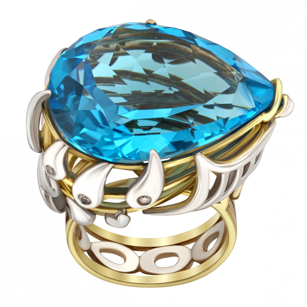 Gold ring with diamonds and blue topaz. Article 753162М  size 18.5 - Photo 3