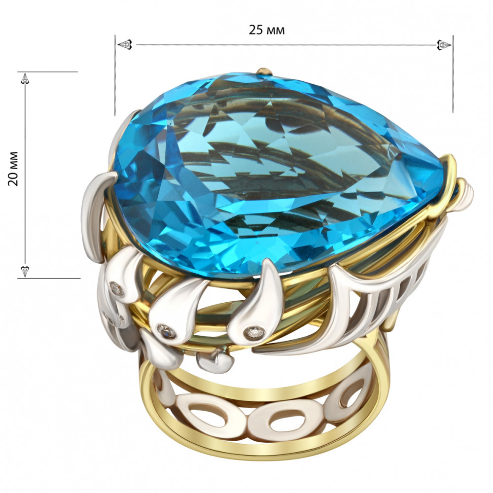 Gold ring with diamonds and blue topaz. Article 753162М  size 18.5 - Photo 4
