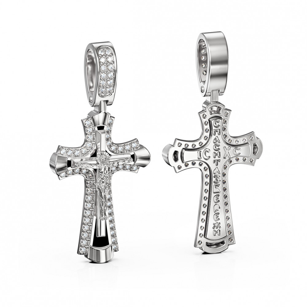 Золотий хрестик з фіанітами і емаллю. Артикул 270065В  - Фото 2