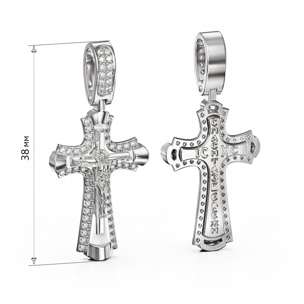 Золотой крестик с фианитами и эмалью. Артикул 270065В  - Фото 2