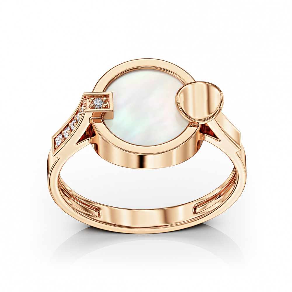 Золотое кольцо с перламутром и фианитами. Артикул 360619  размер 16.5 - Фото 2