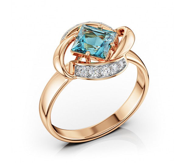Золотое кольцо с голубым топазом. Артикул 361736 - Фото  1