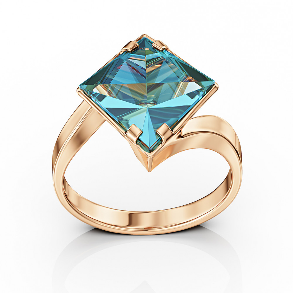 Золотое кольцо с голубым топазом. Артикул 361736  размер 17 - Фото 2