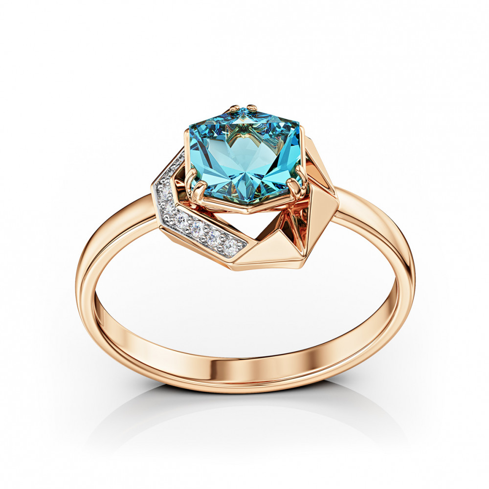 Золотое кольцо с голубым топазом и фианитами. Артикул 361737  размер 18.5 - Фото 2