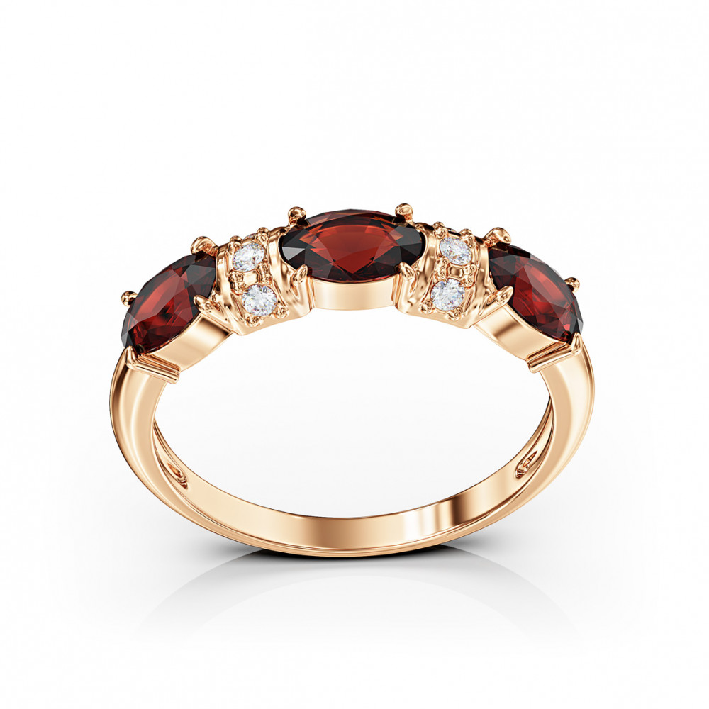 Золотое кольцо с гранатом и фианитами. Артикул 364537  размер 16.5 - Фото 2