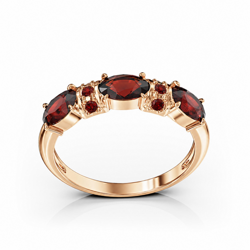 Gold ring with garnet and cubic zirkonia. Article 364537  size 16.5 - Photo 2