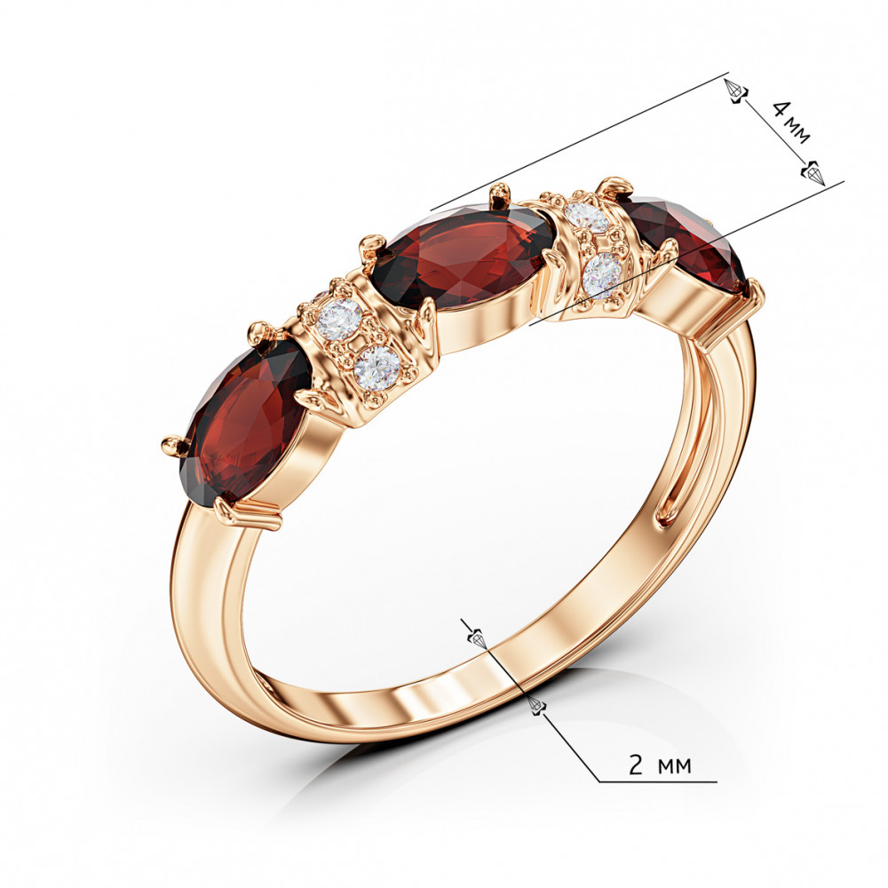 Золотое кольцо с гранатом и фианитами. Артикул 364537  размер 16.5 - Фото 3