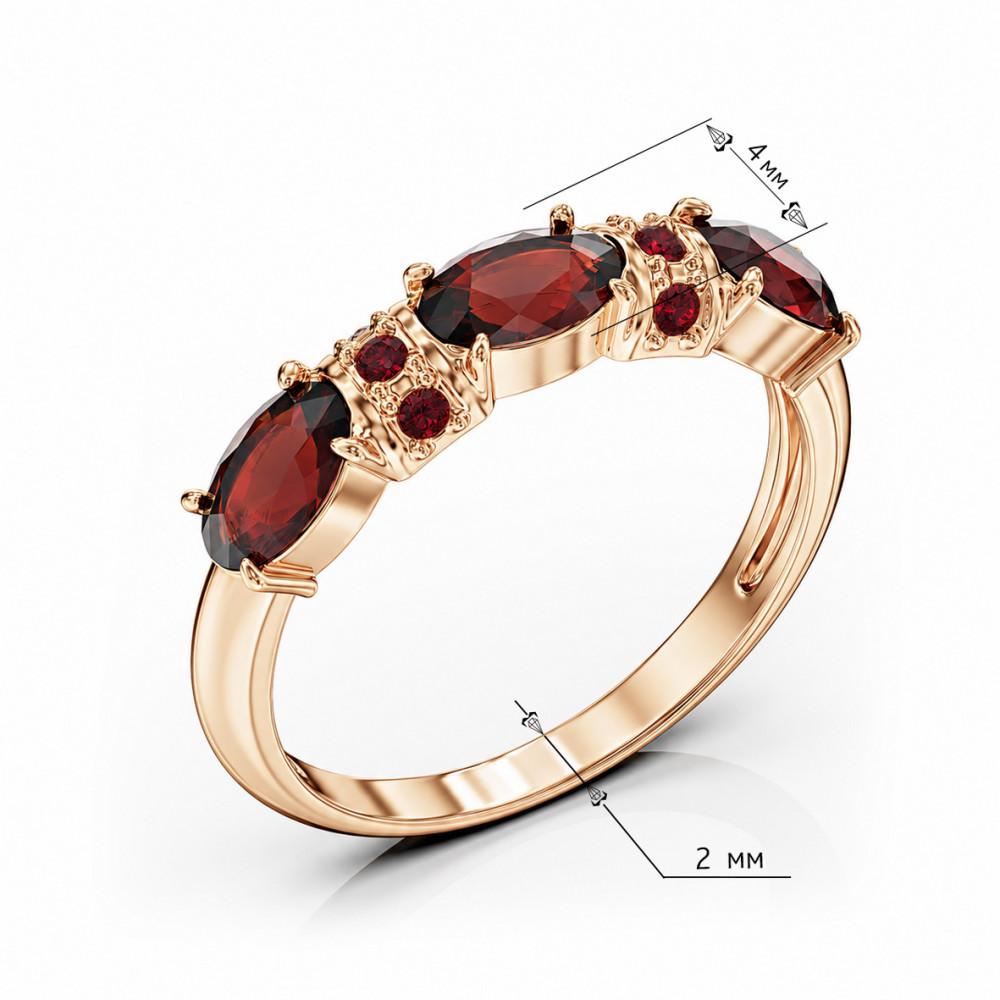 Gold ring with garnet and cubic zirkonia. Article 364537  size 16.5 - Photo 3