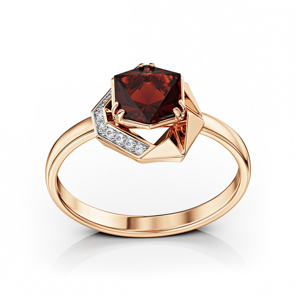 Gold ring with garnet and cubic zirkonia. Article 364737  size 16.5 - Photo 2