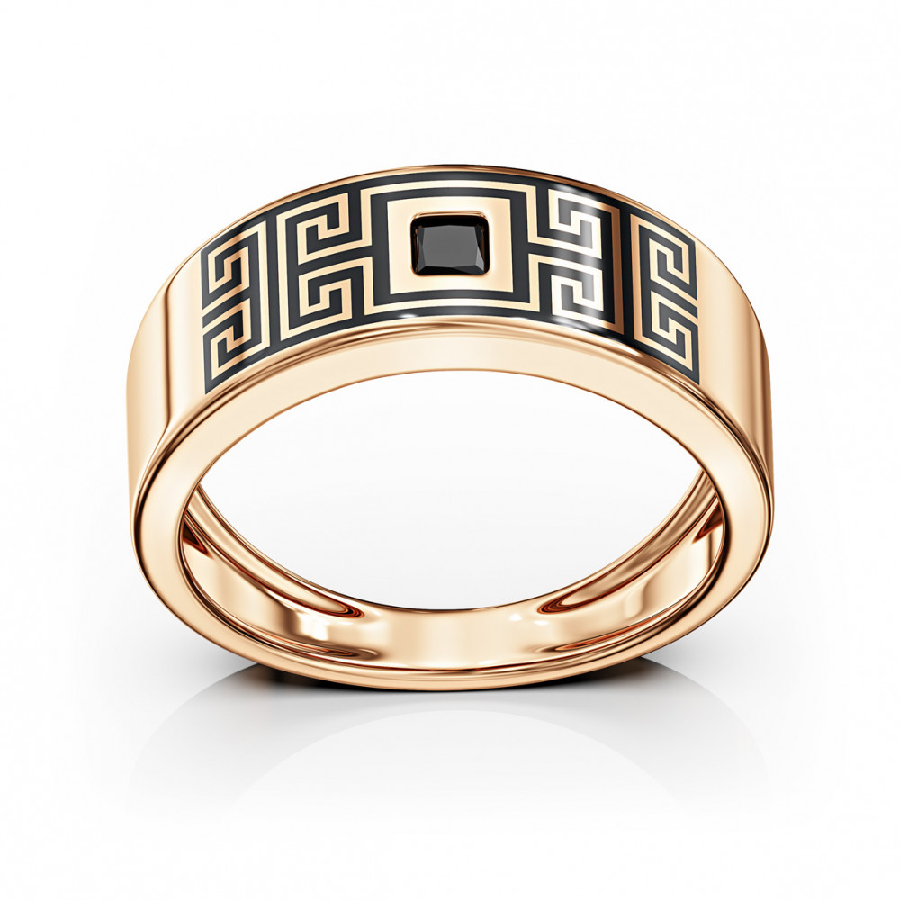 Золотое кольцо с фианитами и эмалью. Артикул 380369Е  размер 16.5 - Фото 2