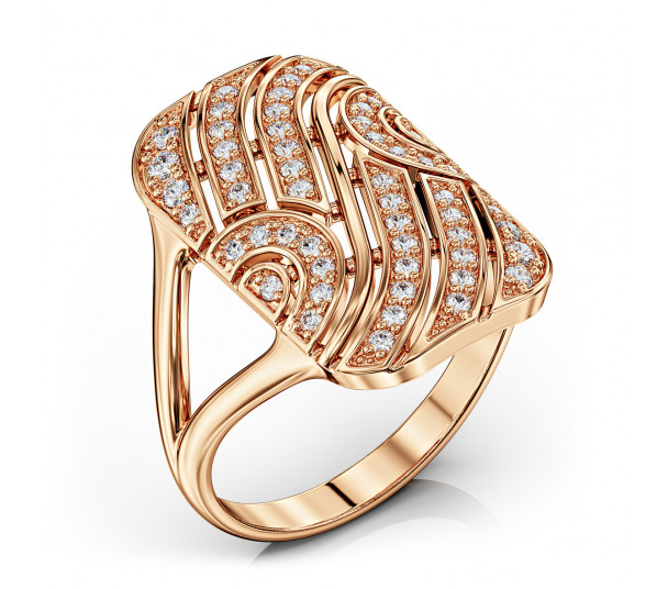 Золотое кольцо с фианитами и эмалью. Артикул 380147Е - Фото  1