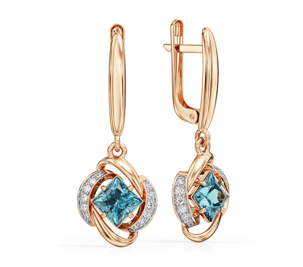 Gold earrings with cubic zirkonia. Article 420902 - Photo  1