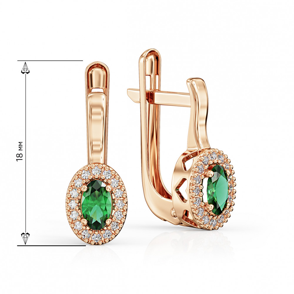 Золоті сережки зі смарагдами та фіанітами. Артикул 447768  - Фото 2